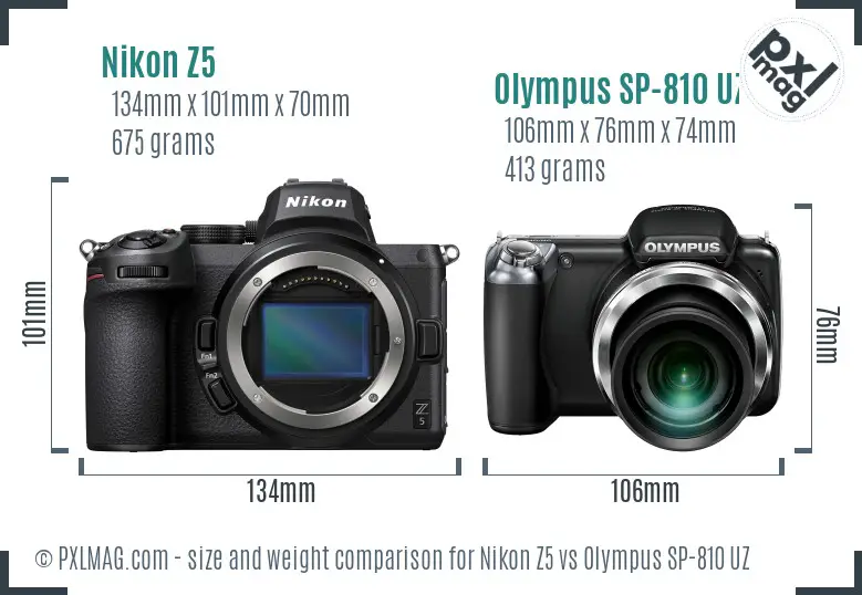 Nikon Z5 vs Olympus SP-810 UZ size comparison