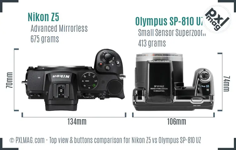 Nikon Z5 vs Olympus SP-810 UZ top view buttons comparison