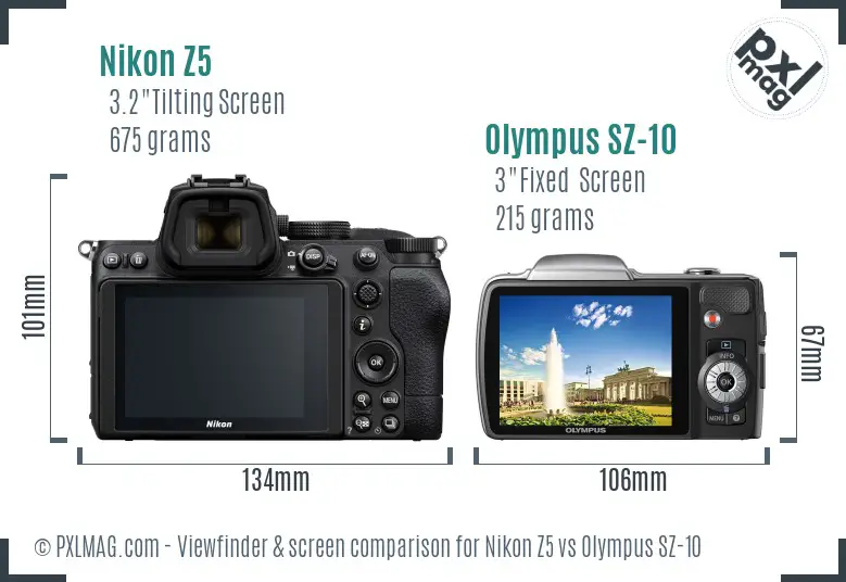 Nikon Z5 vs Olympus SZ-10 Screen and Viewfinder comparison