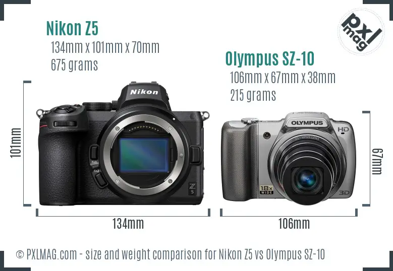Nikon Z5 vs Olympus SZ-10 size comparison