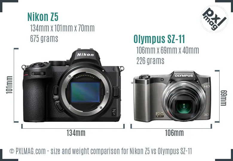 Nikon Z5 vs Olympus SZ-11 size comparison