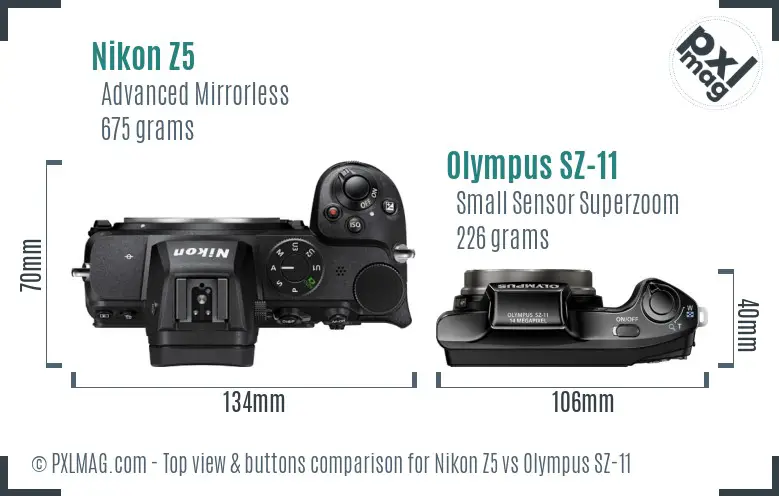 Nikon Z5 vs Olympus SZ-11 top view buttons comparison