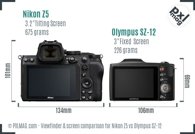 Nikon Z5 vs Olympus SZ-12 Screen and Viewfinder comparison