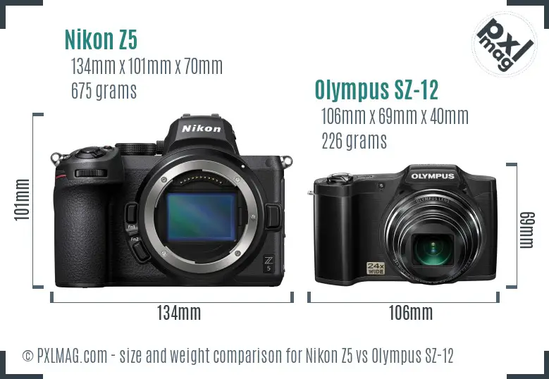 Nikon Z5 vs Olympus SZ-12 size comparison