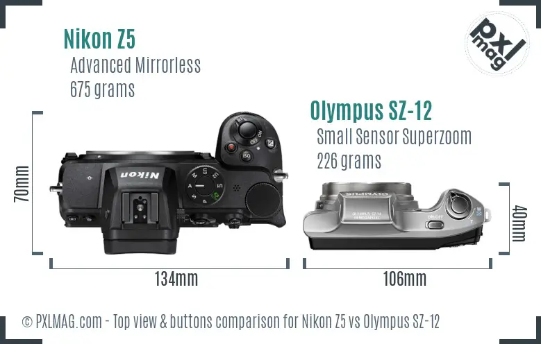 Nikon Z5 vs Olympus SZ-12 top view buttons comparison