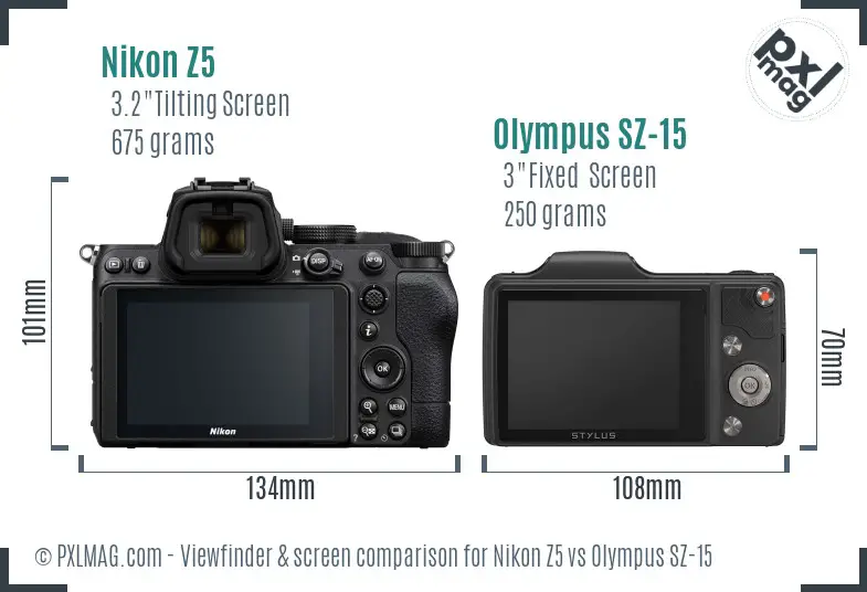 Nikon Z5 vs Olympus SZ-15 Screen and Viewfinder comparison