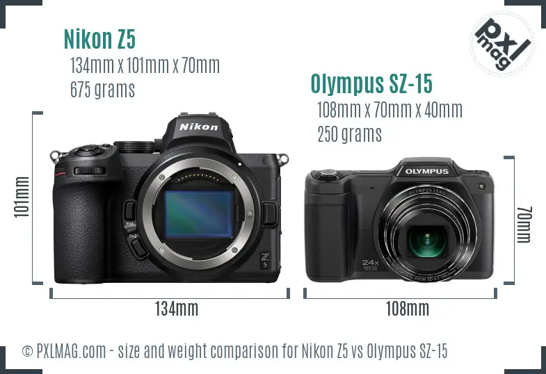 Nikon Z5 vs Olympus SZ-15 size comparison