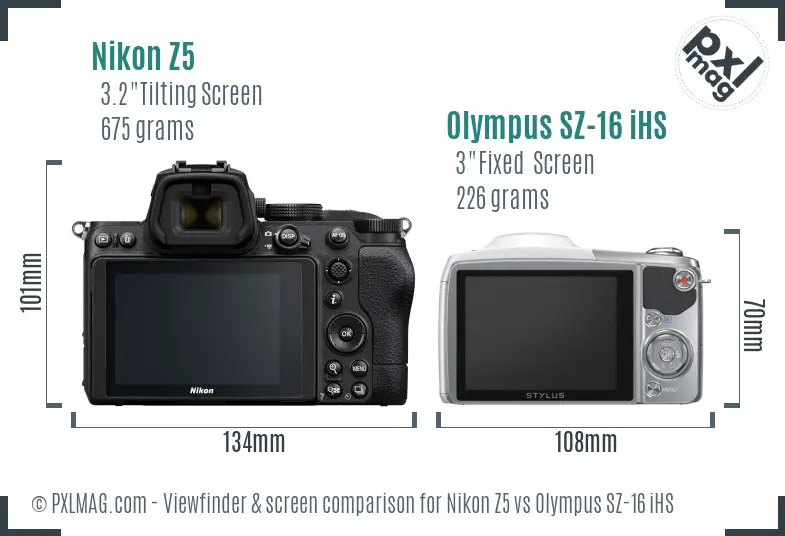 Nikon Z5 vs Olympus SZ-16 iHS Screen and Viewfinder comparison