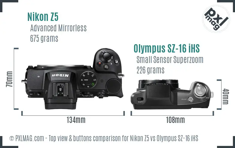 Nikon Z5 vs Olympus SZ-16 iHS top view buttons comparison