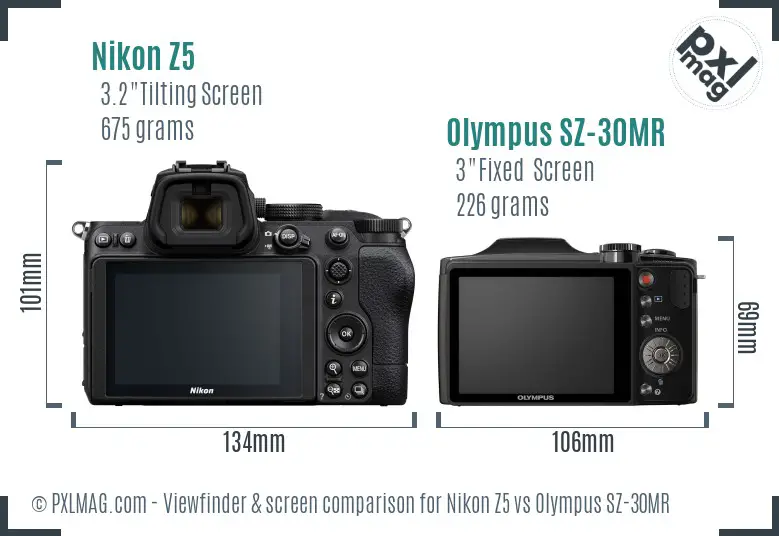 Nikon Z5 vs Olympus SZ-30MR Screen and Viewfinder comparison