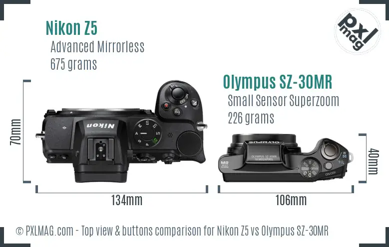 Nikon Z5 vs Olympus SZ-30MR top view buttons comparison