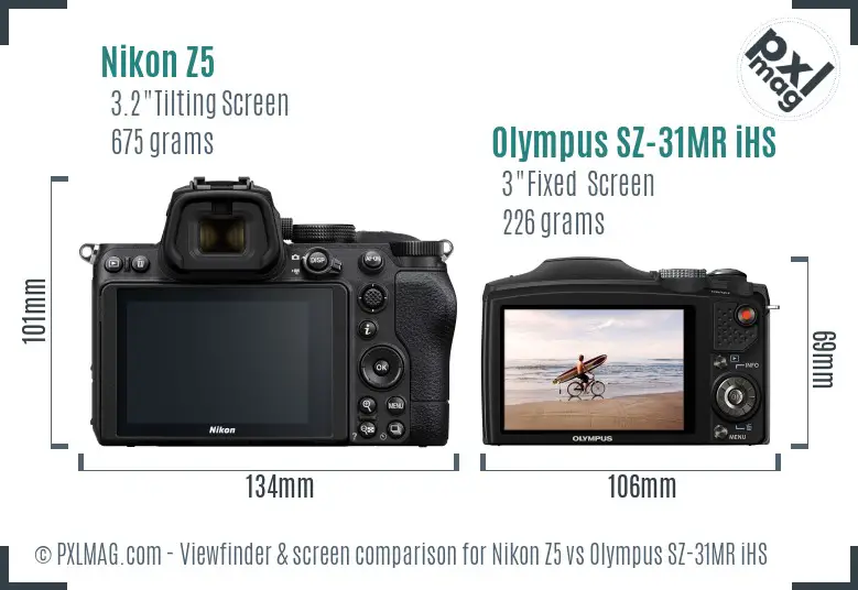 Nikon Z5 vs Olympus SZ-31MR iHS Screen and Viewfinder comparison