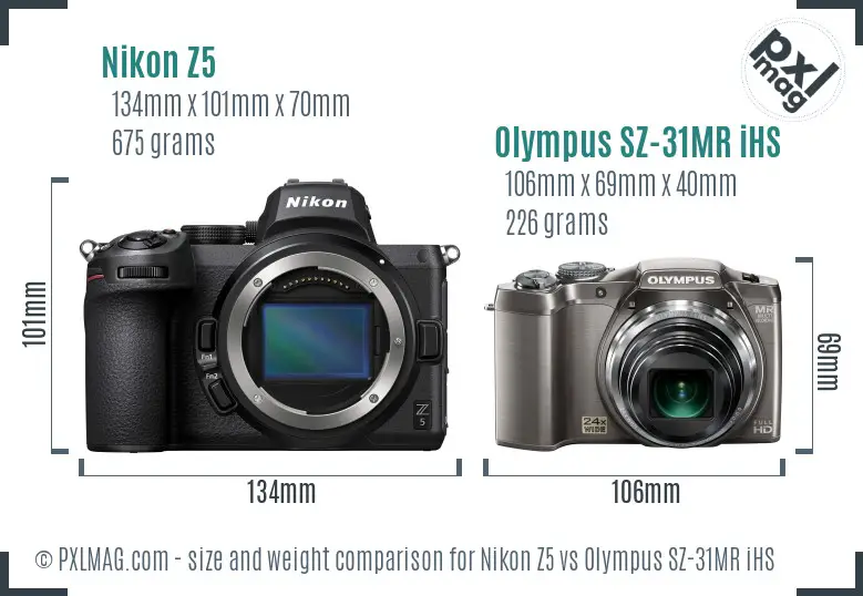 Nikon Z5 vs Olympus SZ-31MR iHS size comparison