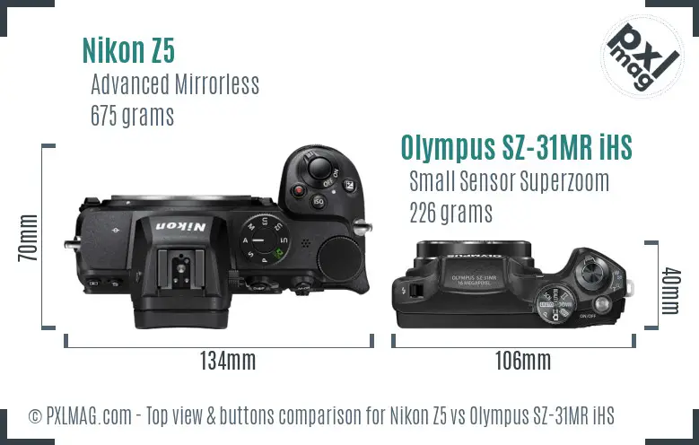 Nikon Z5 vs Olympus SZ-31MR iHS top view buttons comparison