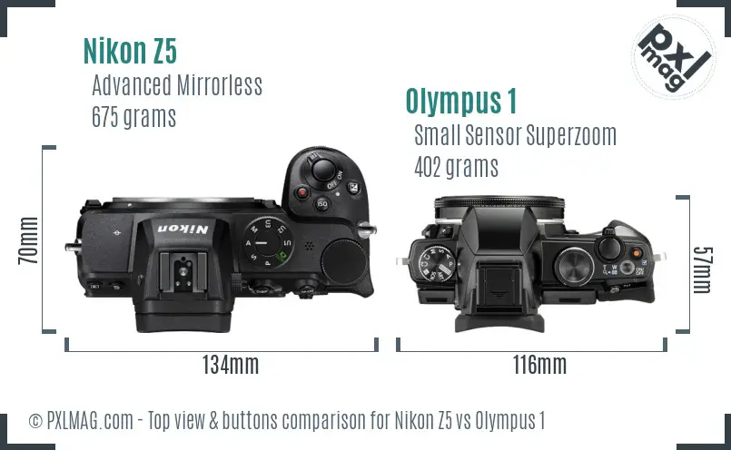 Nikon Z5 vs Olympus 1 top view buttons comparison