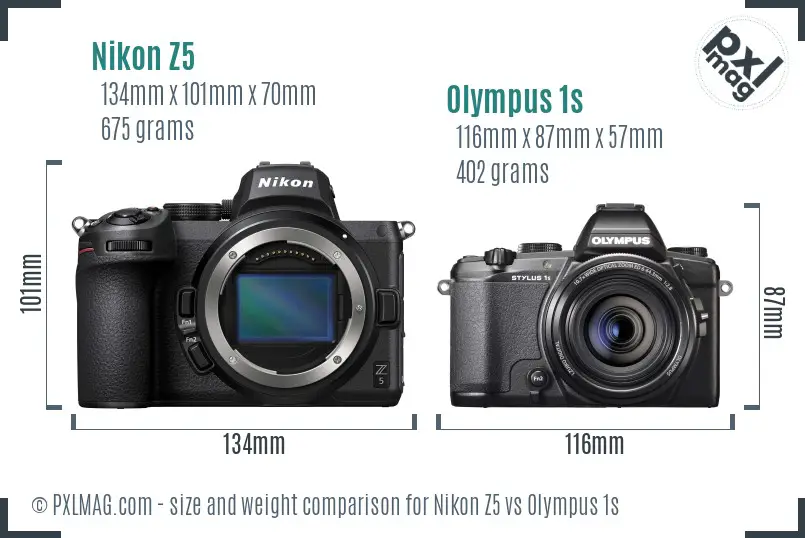 Nikon Z5 vs Olympus 1s size comparison