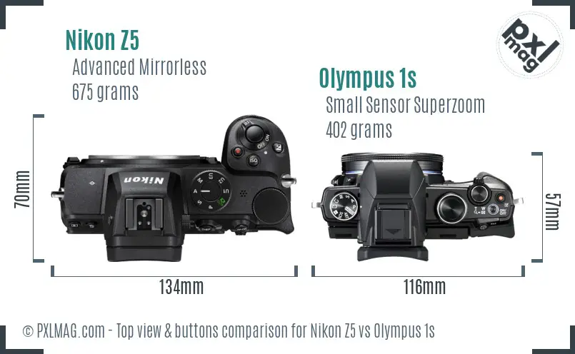 Nikon Z5 vs Olympus 1s top view buttons comparison