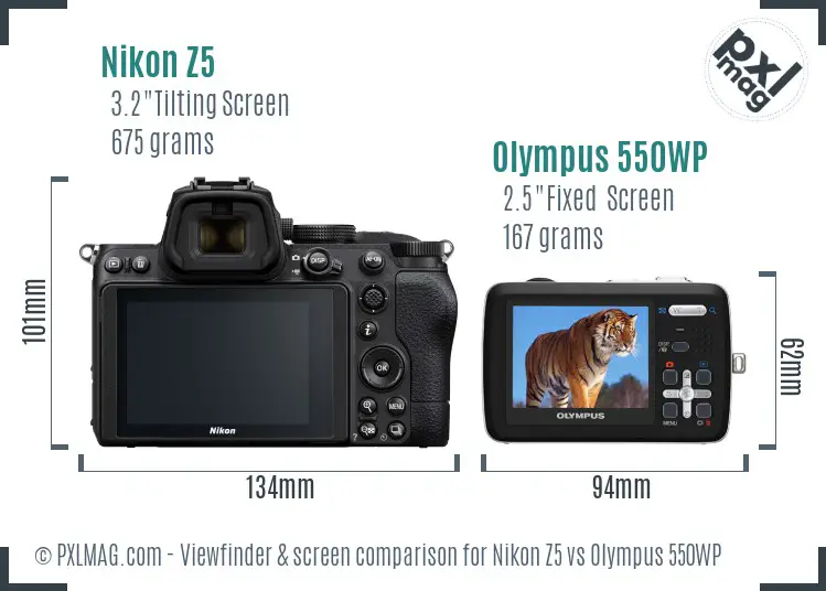 Nikon Z5 vs Olympus 550WP Screen and Viewfinder comparison