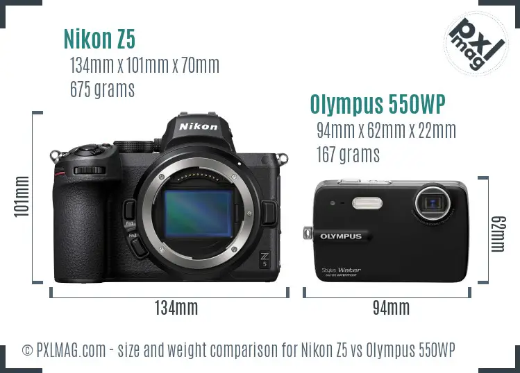 Nikon Z5 vs Olympus 550WP size comparison