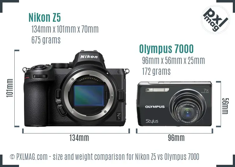 Nikon Z5 vs Olympus 7000 size comparison