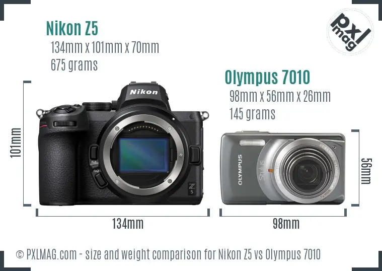 Nikon Z5 vs Olympus 7010 size comparison