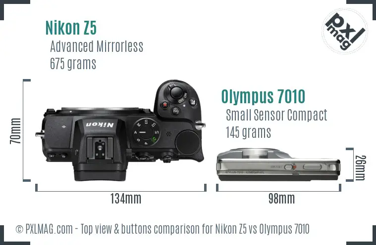 Nikon Z5 vs Olympus 7010 top view buttons comparison