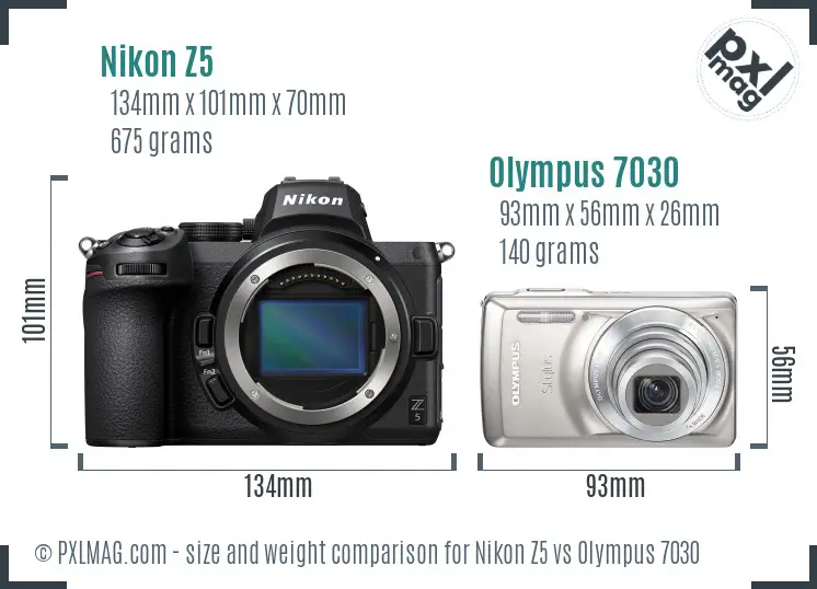 Nikon Z5 vs Olympus 7030 size comparison