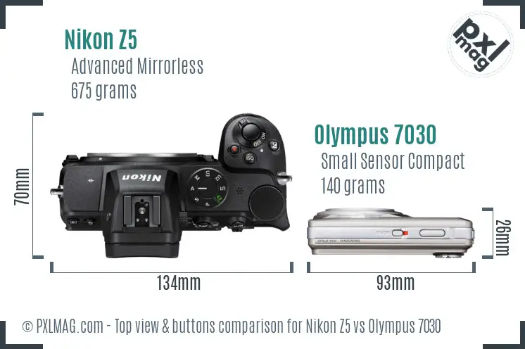 Nikon Z5 vs Olympus 7030 top view buttons comparison