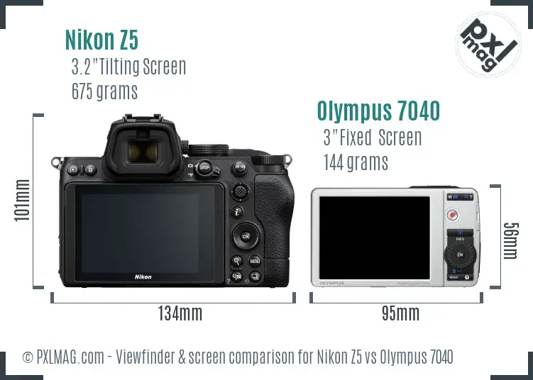 Nikon Z5 vs Olympus 7040 Screen and Viewfinder comparison