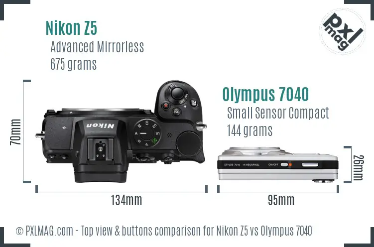 Nikon Z5 vs Olympus 7040 top view buttons comparison