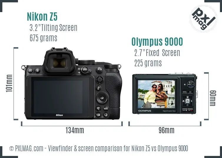 Nikon Z5 vs Olympus 9000 Screen and Viewfinder comparison