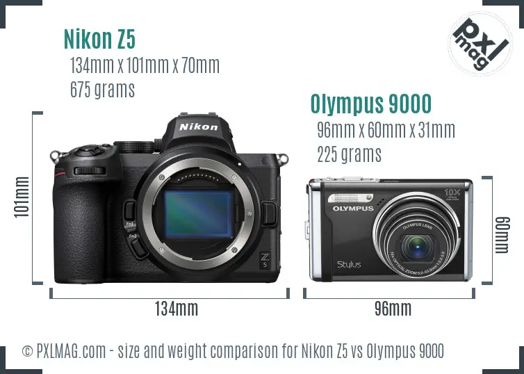 Nikon Z5 vs Olympus 9000 size comparison