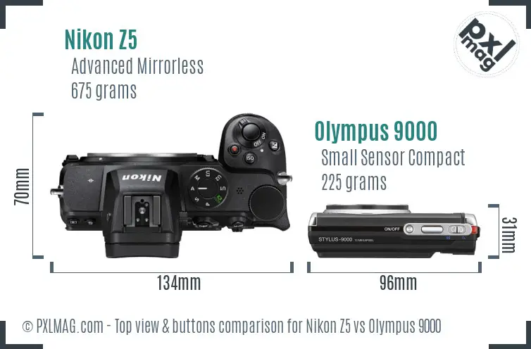 Nikon Z5 vs Olympus 9000 top view buttons comparison