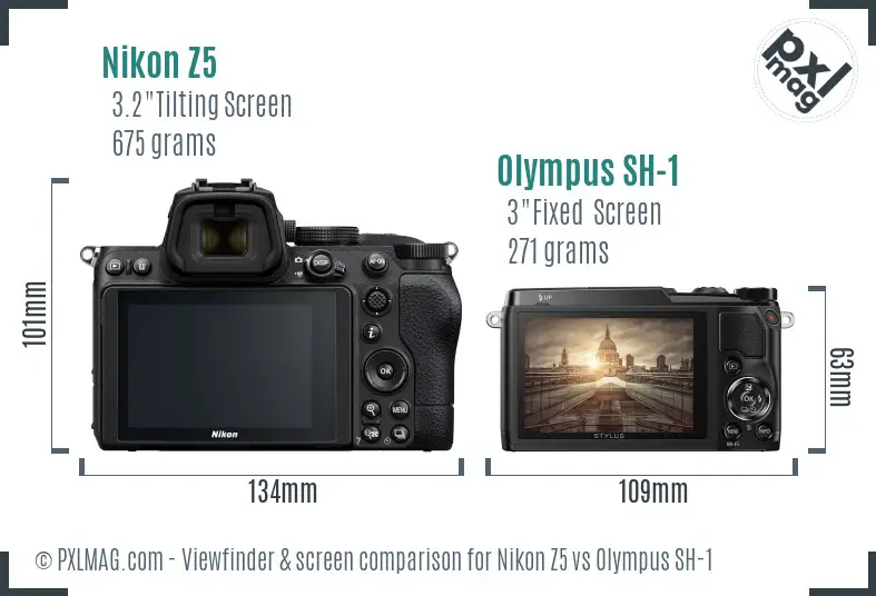 Nikon Z5 vs Olympus SH-1 Screen and Viewfinder comparison