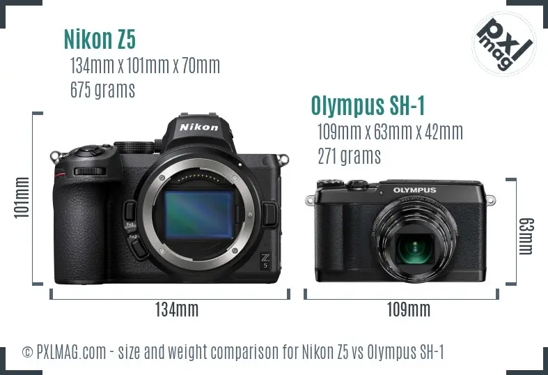 Nikon Z5 vs Olympus SH-1 size comparison