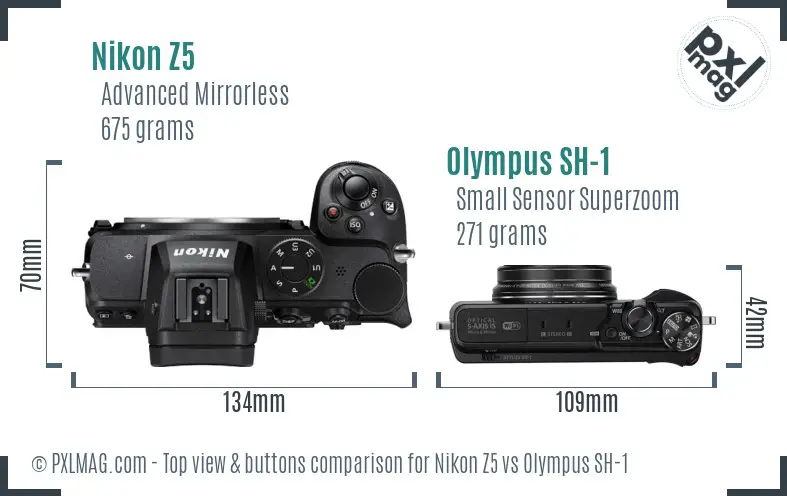 Nikon Z5 vs Olympus SH-1 top view buttons comparison