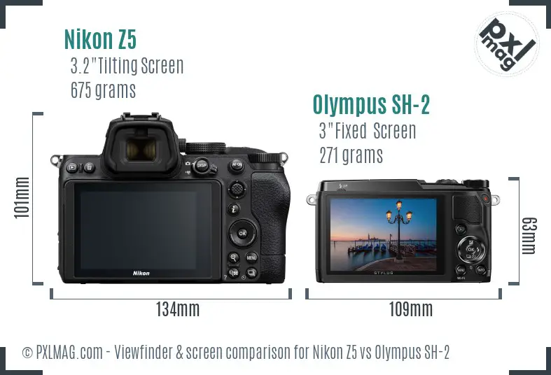 Nikon Z5 vs Olympus SH-2 Screen and Viewfinder comparison