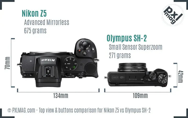 Nikon Z5 vs Olympus SH-2 top view buttons comparison