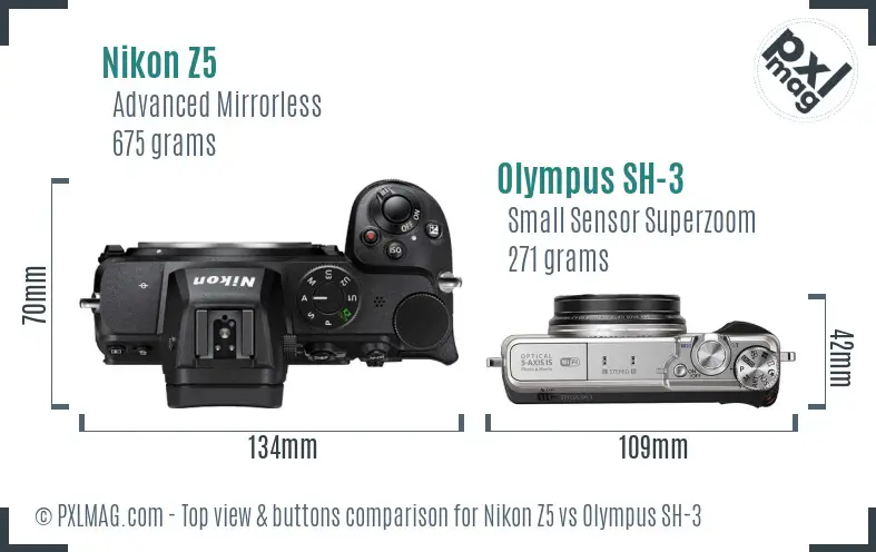 Nikon Z5 vs Olympus SH-3 top view buttons comparison
