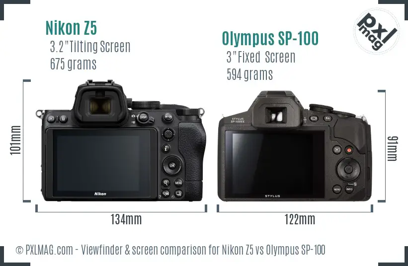 Nikon Z5 vs Olympus SP-100 Screen and Viewfinder comparison