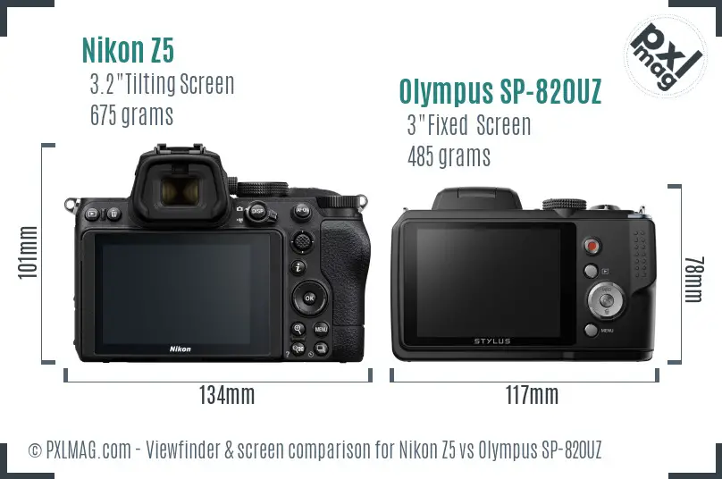 Nikon Z5 vs Olympus SP-820UZ Screen and Viewfinder comparison