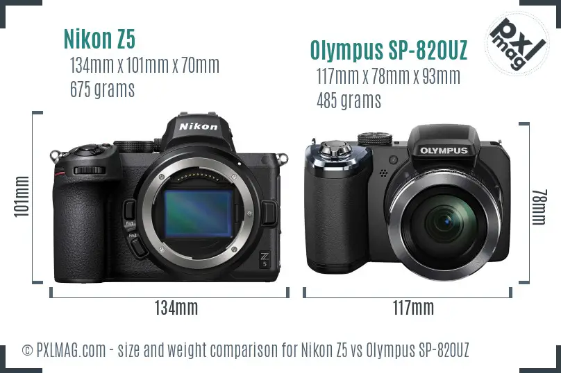 Nikon Z5 vs Olympus SP-820UZ size comparison