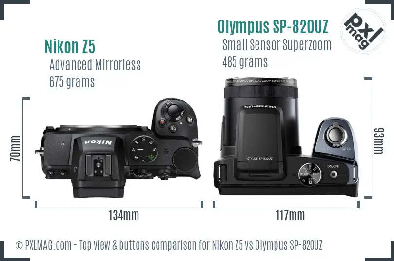 Nikon Z5 vs Olympus SP-820UZ top view buttons comparison