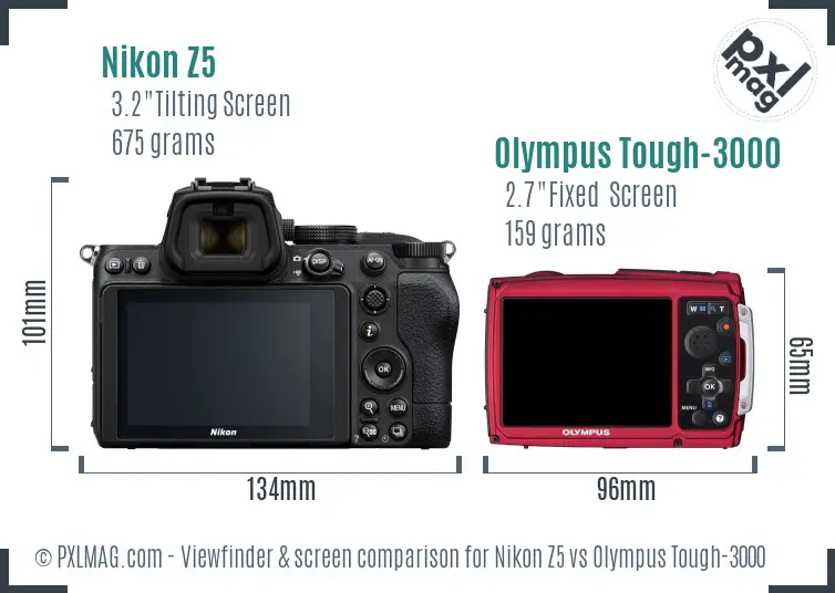 Nikon Z5 vs Olympus Tough-3000 Screen and Viewfinder comparison