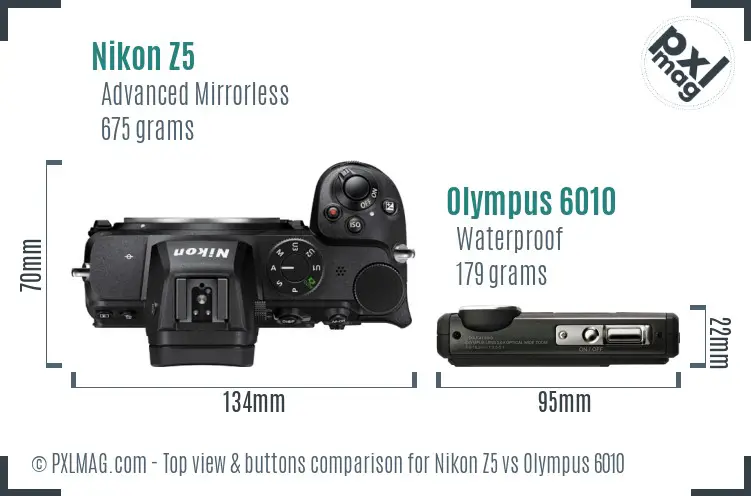 Nikon Z5 vs Olympus 6010 top view buttons comparison