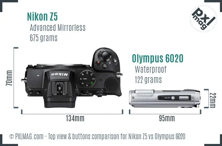 Nikon Z5 vs Olympus 6020 top view buttons comparison