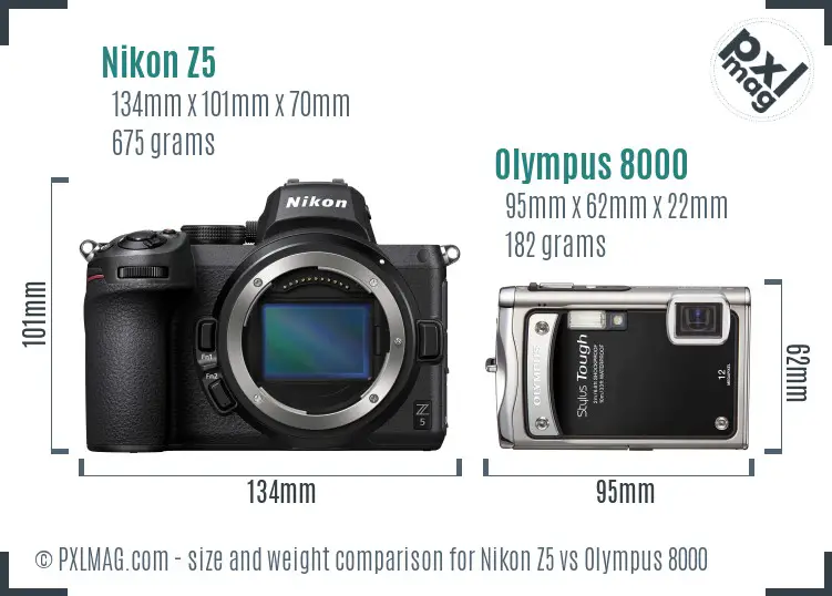 Nikon Z5 vs Olympus 8000 size comparison