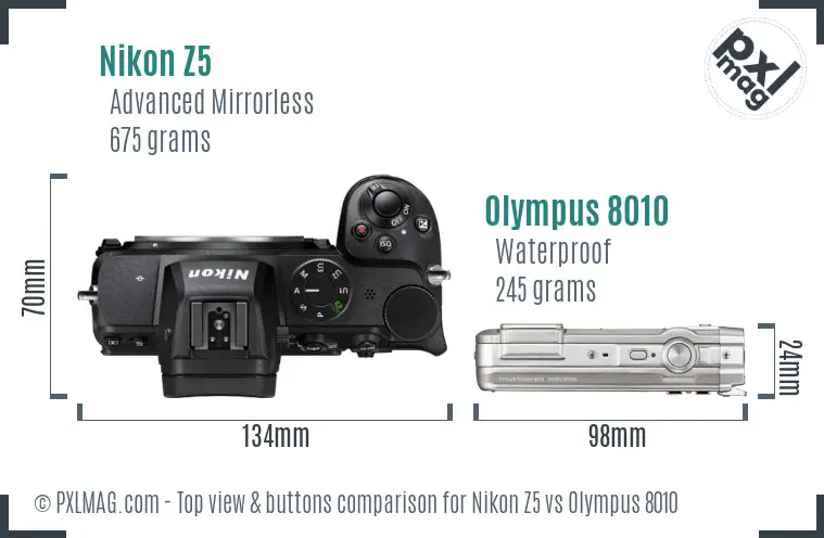Nikon Z5 vs Olympus 8010 top view buttons comparison