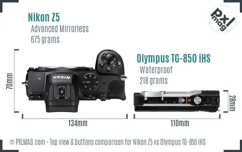 Nikon Z5 vs Olympus TG-850 iHS top view buttons comparison