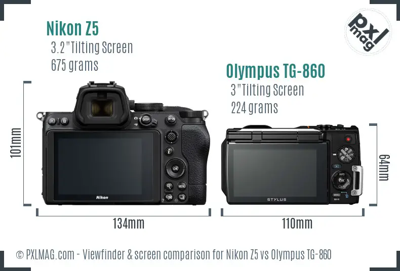 Nikon Z5 vs Olympus TG-860 Screen and Viewfinder comparison